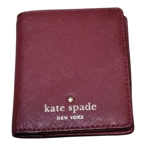 Kate Spade Burgandy Saffiano Leather Small Bifold Wallet / Card Holder